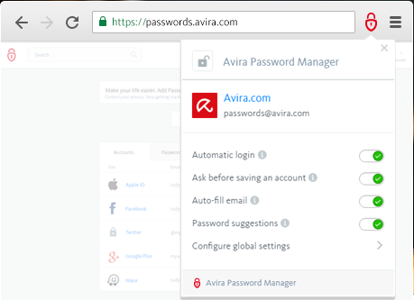 Avira Password Manager Screenshot for Windows11