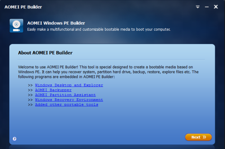 AOMEI PE Builder Screenshot