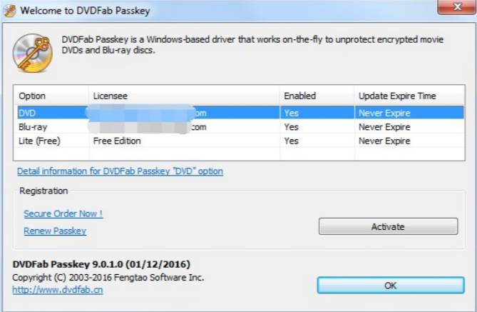 DVDFab Passkey for Blu-ray Screenshot