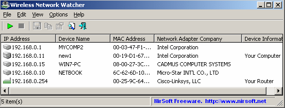 Wireless Network Watcher Screenshot