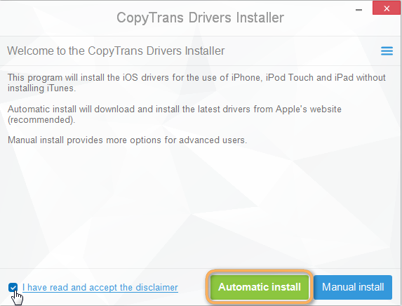 CopyTrans Drivers Installer Screenshot