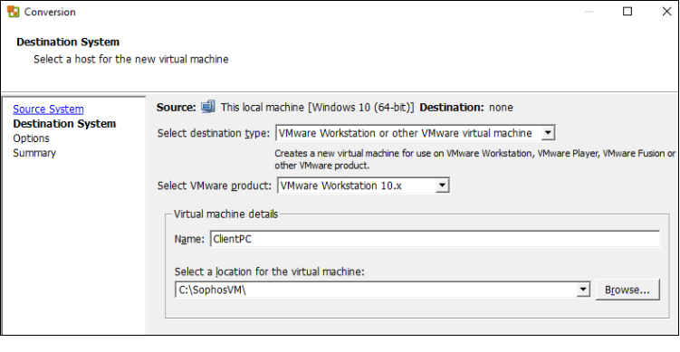 VMware vCenter Converter Screenshot