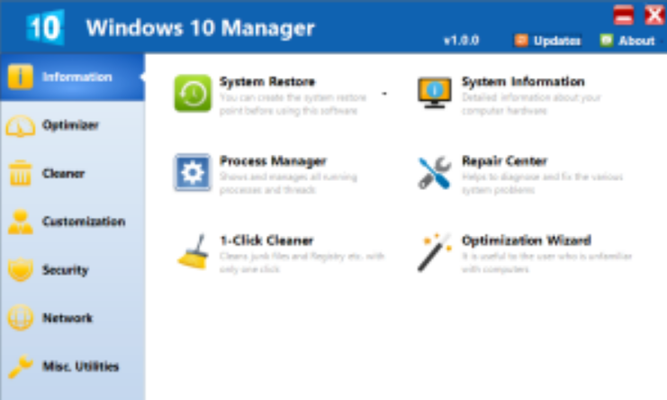 Windows 10 Manager Screenshot