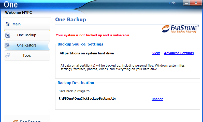 FarStone OneRestore Screenshot 1 FarStone OneRestore Screenshot 1