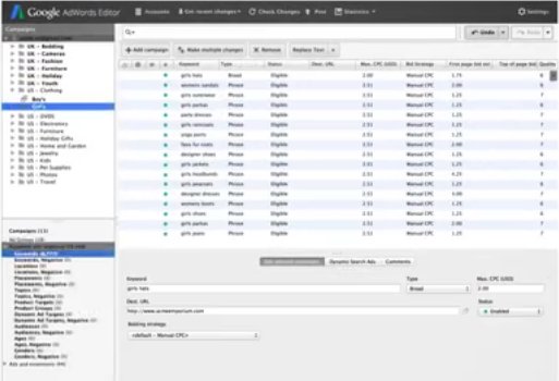 Google AdWords Editor Screenshot