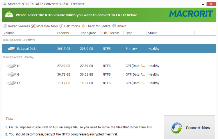 Macrorit NTFS to FAT32 Converter Screenshot