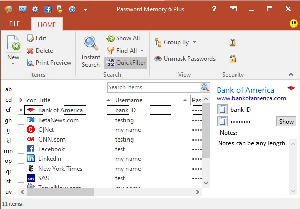 Password Memory Screenshot