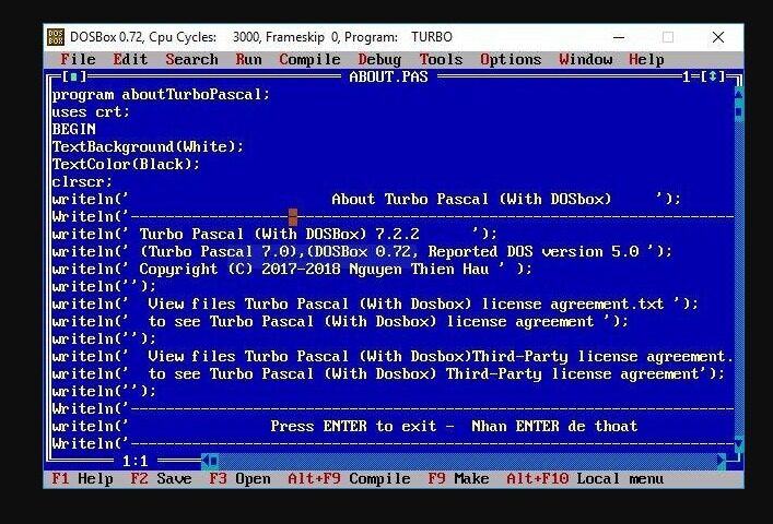 Turbo Pascal (With DOSBox) Screenshot 1