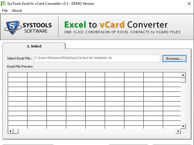 SysTools Excel to vCard Converter Screenshot 1