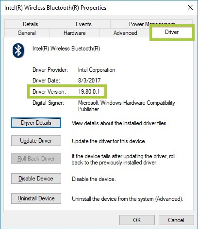Intel Wireless Bluetooth Driver Screenshot